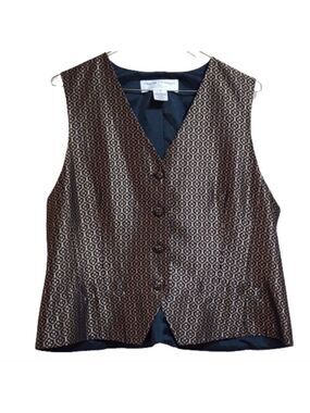 VINTAGE Rena Rowan tailored shimmering black and gold vest size 14